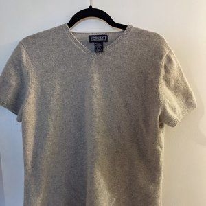 Land's End 100% Cashmere short sleeve v neck sweater grey size M 10-12